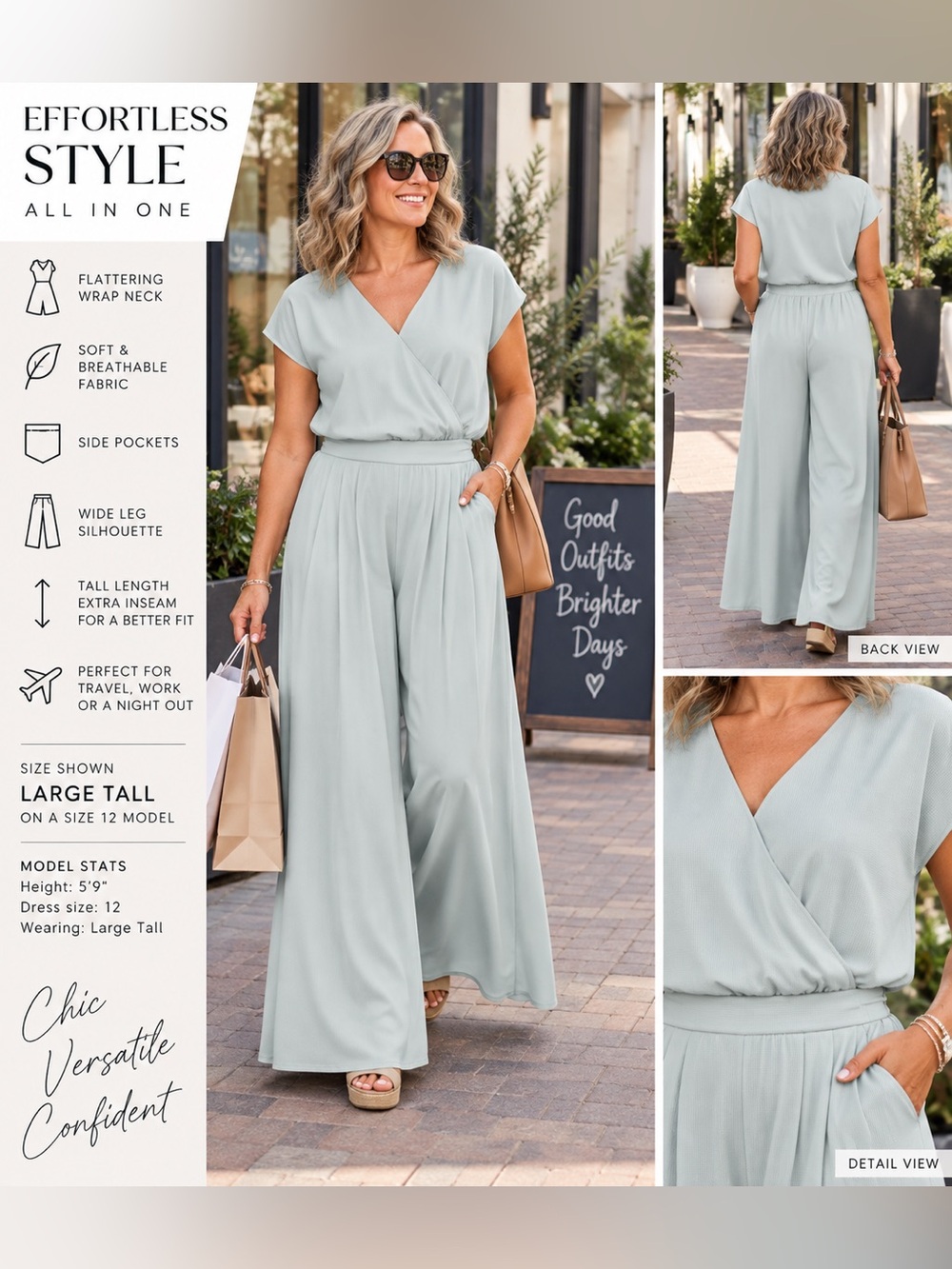 HALARA Wide-Leg Wrap Jumpsuit in Sage
